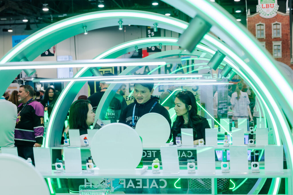 MJBizCon cannabis exhibitors showcase extraction tools and packaging on the expo floor.